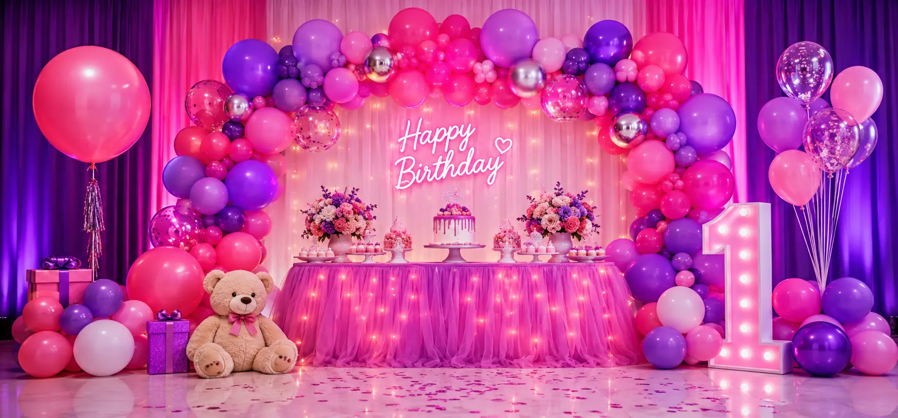 Colorful birthday balloon decoration setup